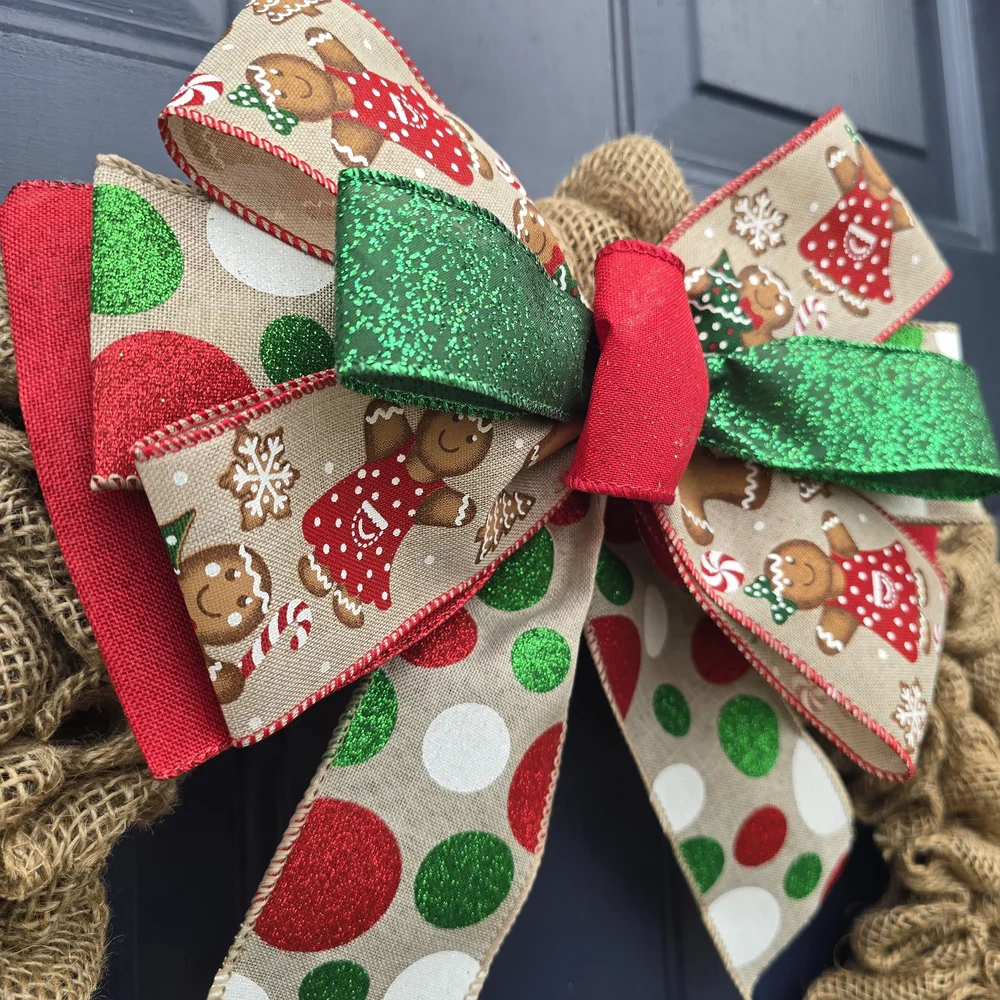 Burlap Holiday Wreath with Festive Bow